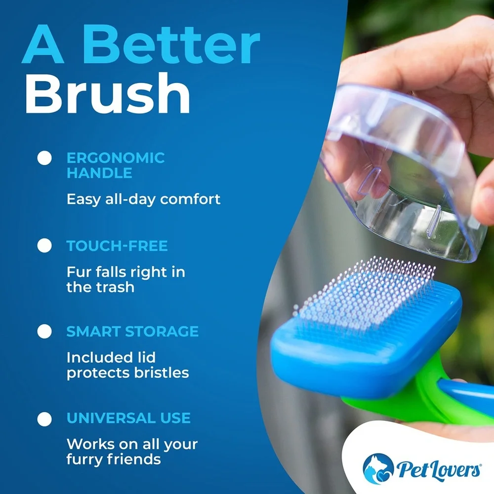 PetLovers EzSlicker Brush - Self Cleaning Dog and Cat Hair Brush